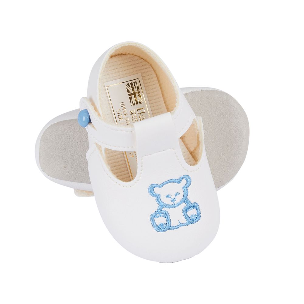 Early Days - Teddy Bear Embroidery Pre-Walker Shoes - Blue/White