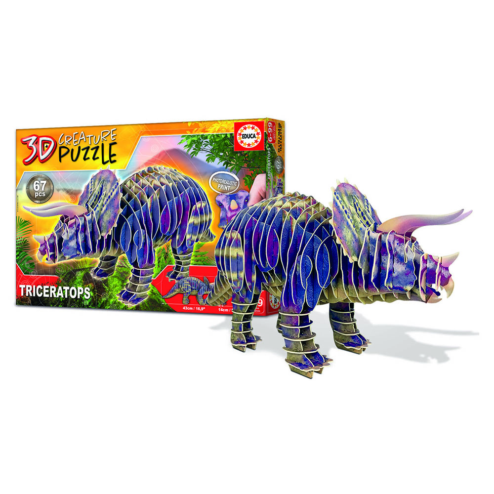 Educa Borras - 3D Creature Puzzle - Triceratops - 67 Pcs