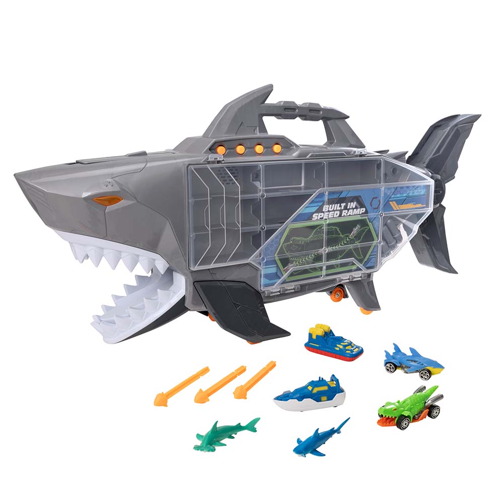 تيمستيرز - ناقلة روبو شارك مع سيارات - رمادي - 10 قطع