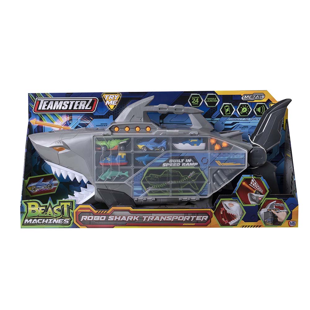 تيمستيرز - ناقلة روبو شارك مع سيارات - رمادي - 10 قطع