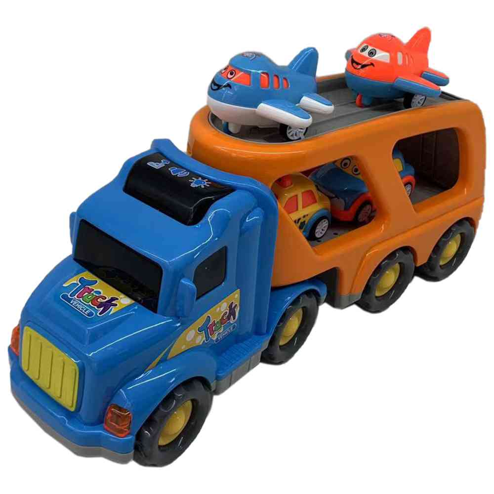 ليمي إنترناشيونال - شاحنة احتكاك ضوئية وصوتية مع مركبة سحب للخلف - أزرق/أصفر - 5 قطع