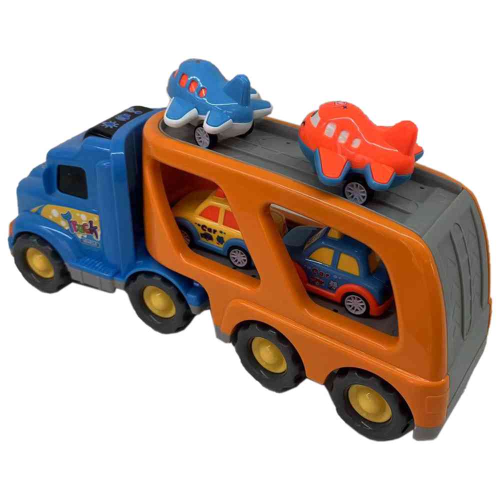 ليمي إنترناشيونال - شاحنة احتكاك ضوئية وصوتية مع مركبة سحب للخلف - أزرق/أصفر - 5 قطع