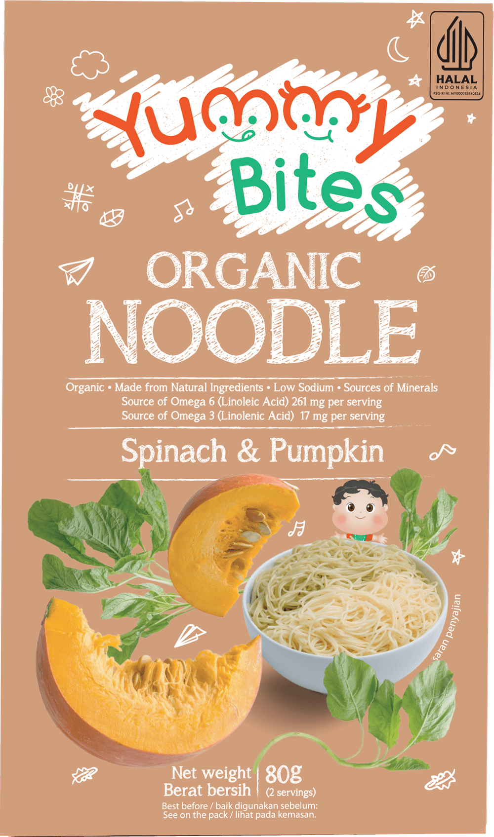 Yummy Bites - Organic Noodle Spinach & Pumpkin - 80gm