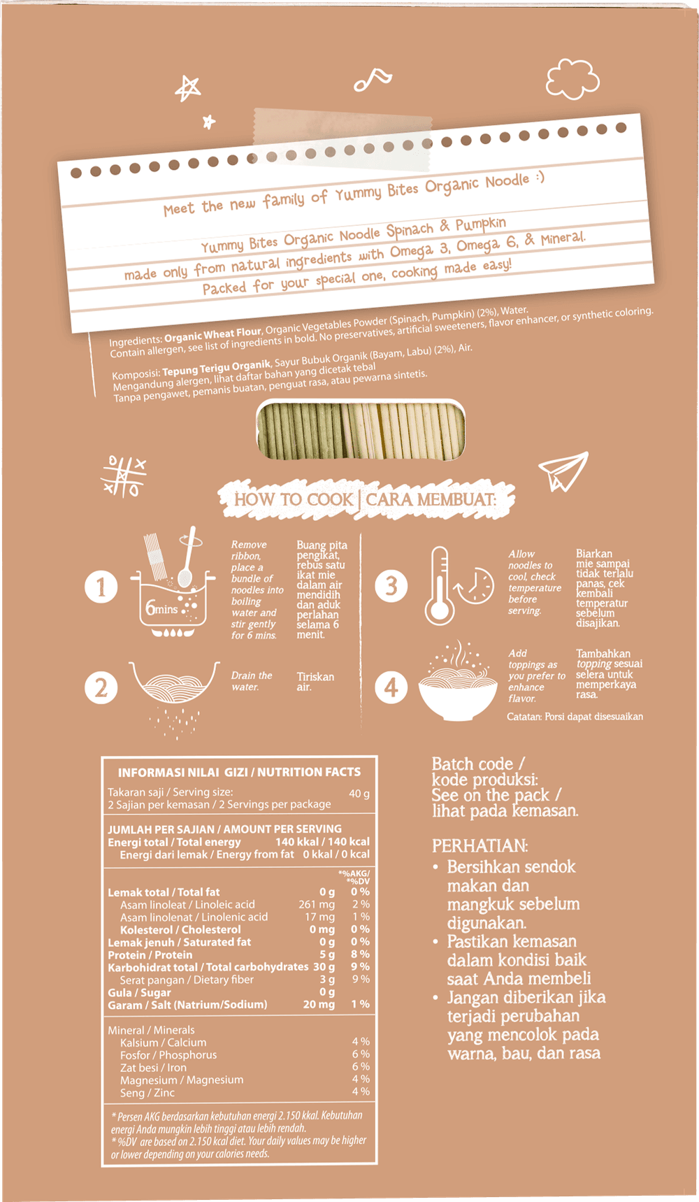Yummy Bites - Organic Noodle Spinach & Pumpkin - 80gm