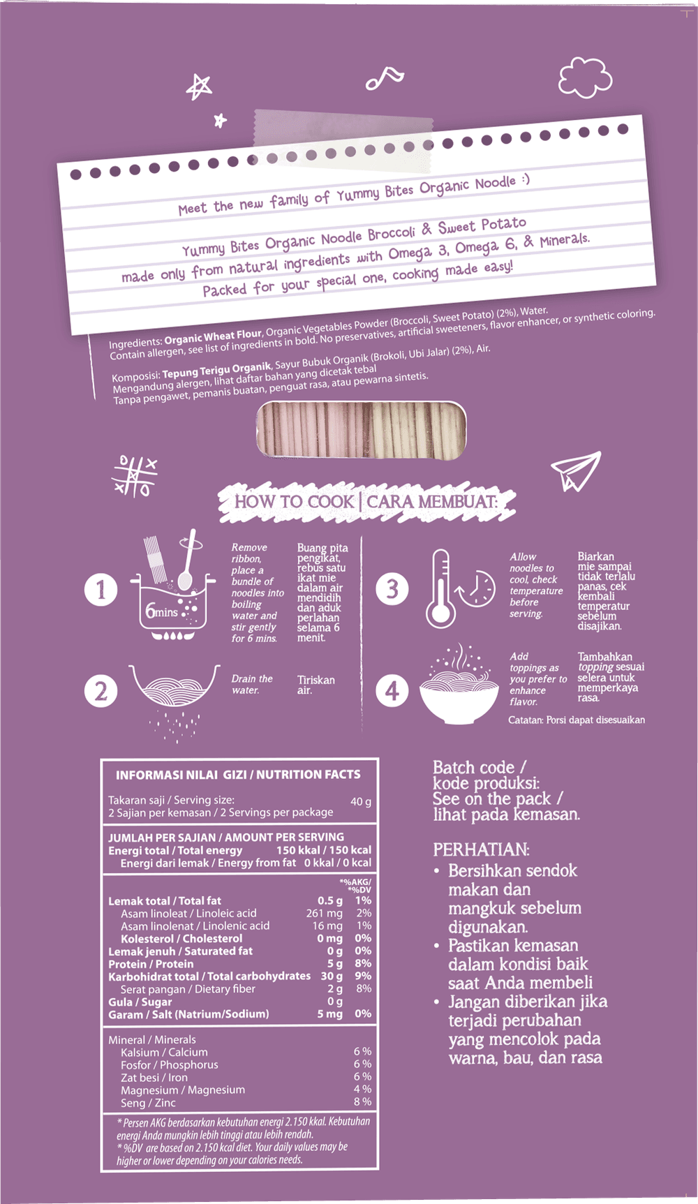Yummy Bites - Organic Noodle Broccoli & Sweet Potato - 80gm