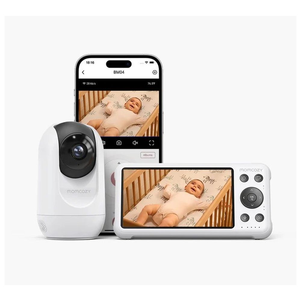 موم كوزي - جهاز مراقبة الأطفال الذكي واي فاي مع كاميرا وصوت - أبيض