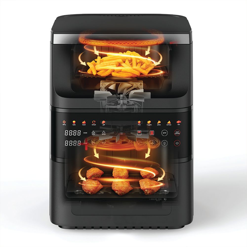 نيوتري كوك - مقلاة هوائية ديو ستاك بسلتين - أسود - 10 لتر