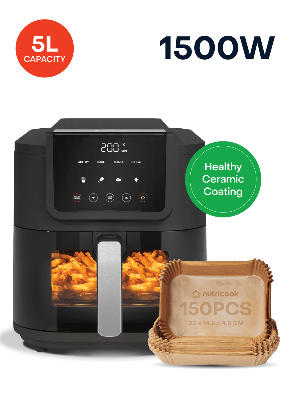 Nutricook - Air Fryer Slim - 1500W - Black - 5L