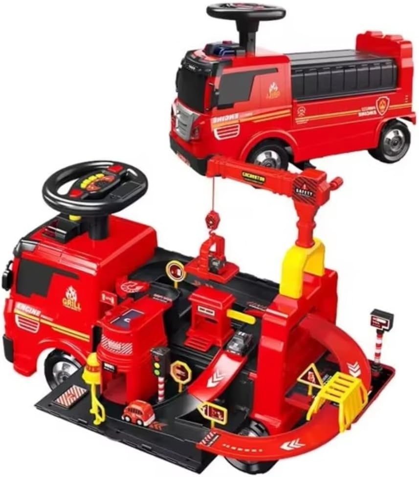 UKR - 2-In-1 Ride On Car Fire Truck 4 Mini Cars - Red