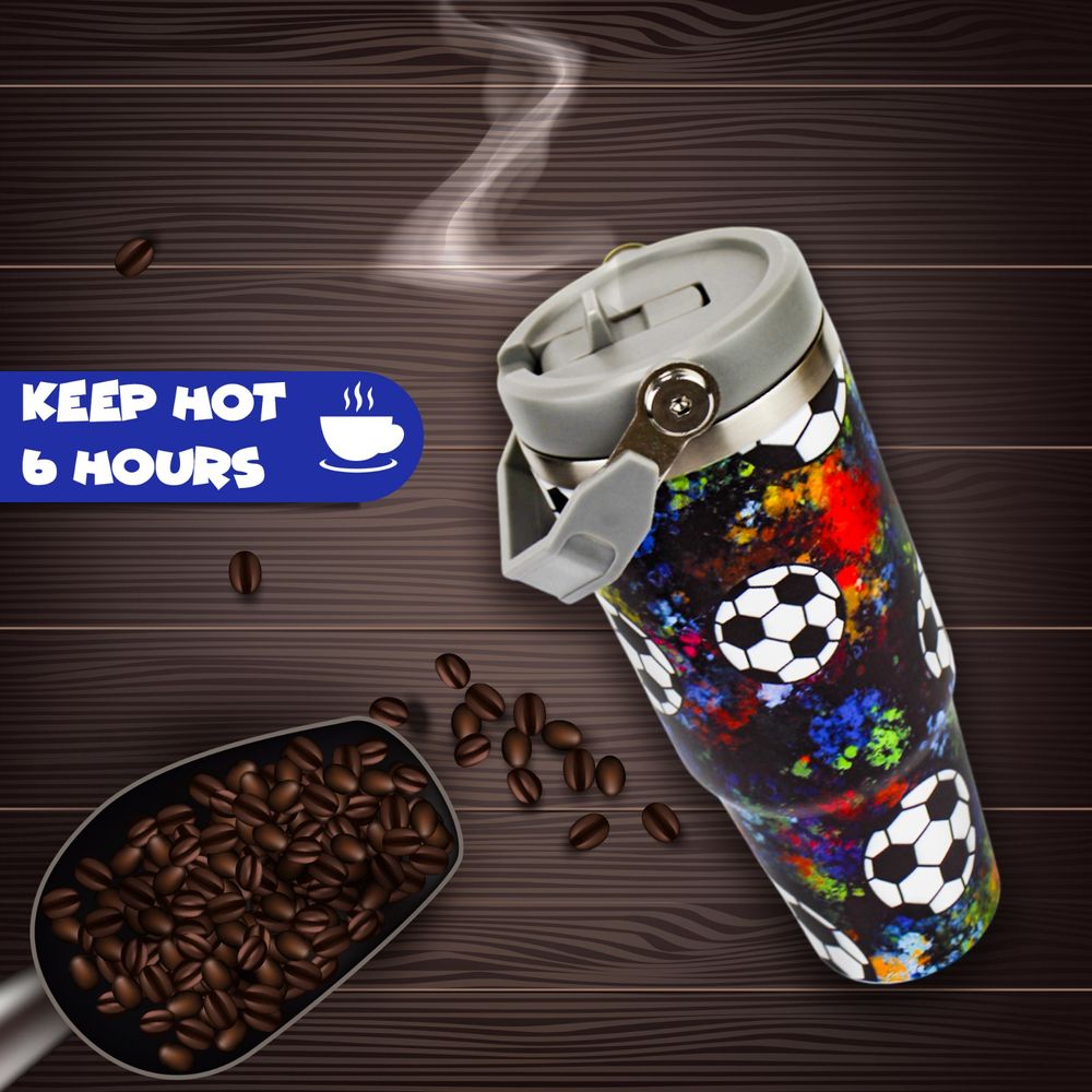 يو كي ار - كوب معزول مطبوع بمقبض وماصة قابلة للطي - 900 مل