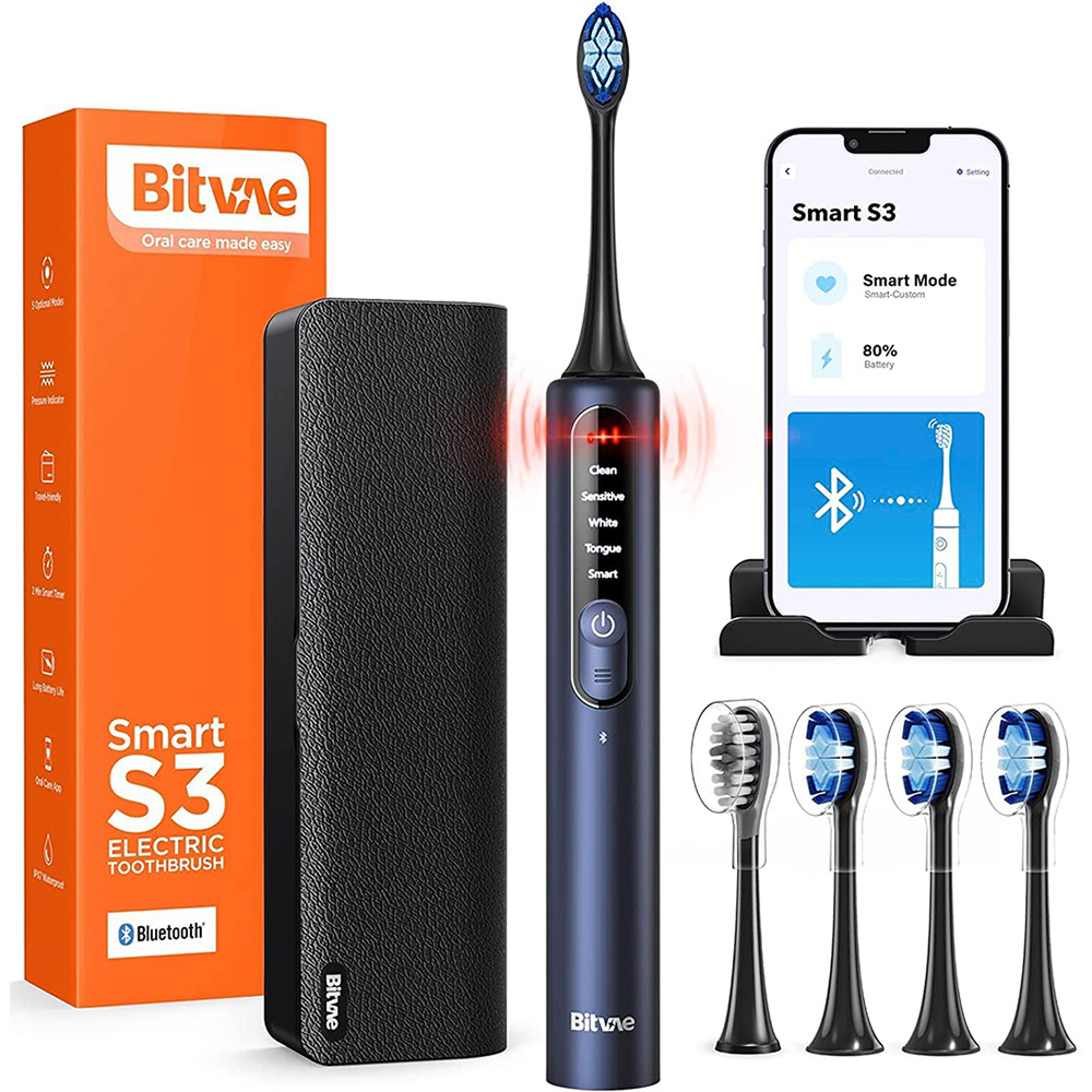 Bitvae - Smart S3 Electric Toothbrush With 4 Brush Heads - Black
