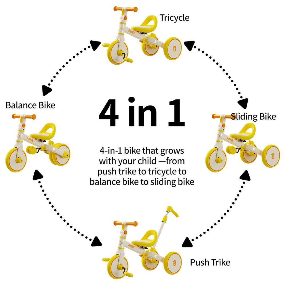 B.Duck - 4-in-1 Kids Bike With Adjustable Seat And Handlebar