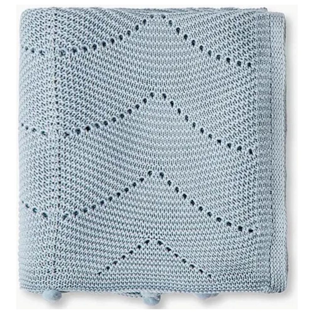 Nini - Baby Ballad Blue Organic Blanket W/ Bobble Design - Blue