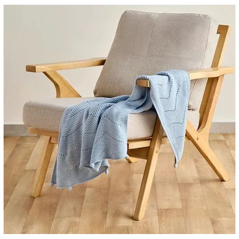 Nini - Baby Ballad Blue Organic Blanket W/ Bobble Design - Blue