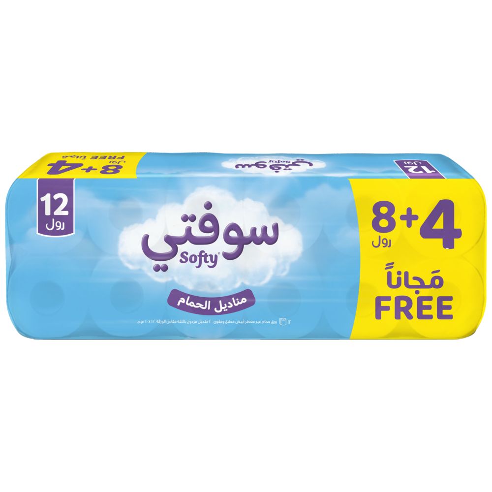 سوفتي - رول مناديل الحمام الورقية طبقتين - 12 رول - 2400 منديل