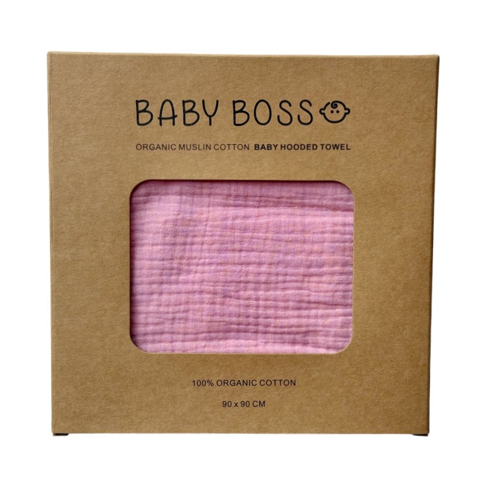 Baby Boss - Organic Muslin Cotton Baby Hooded Towel - Pink