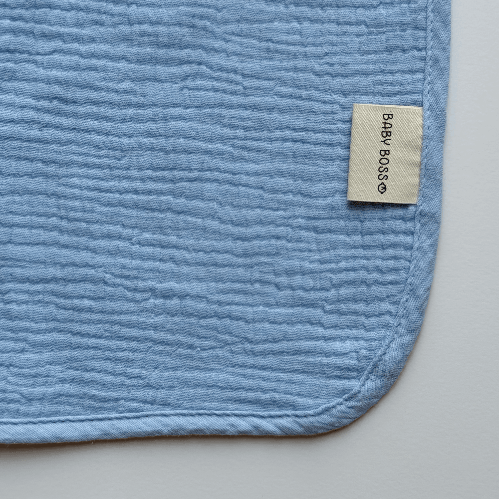 Baby Boss - Organic Muslin Cotton Baby Hooded Towel - Blue