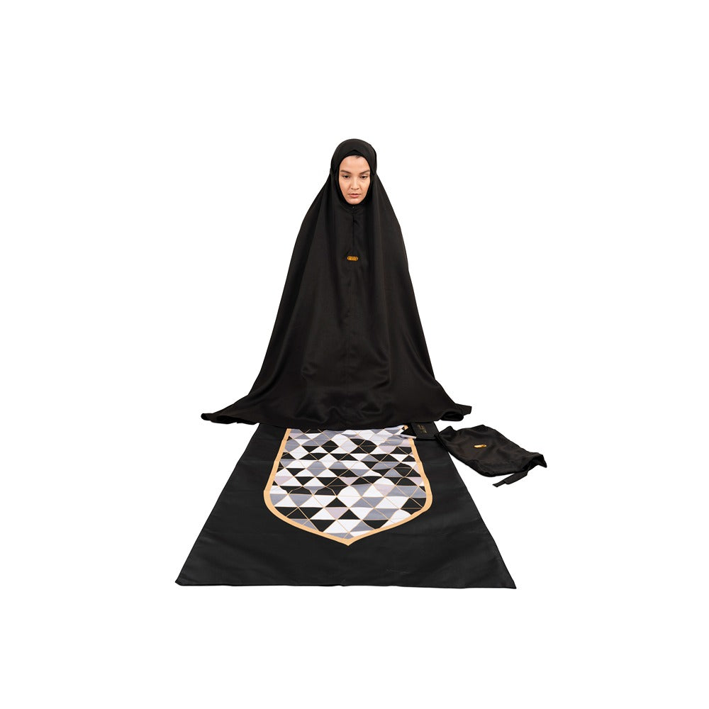 هلالفُل - طقم صلاة قطن قطعتين - أسود كلاسيكي