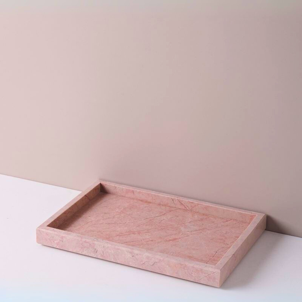 1Chase - Rectangular Marble Tray - Pink - 30 cm