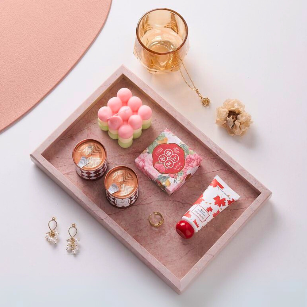 1Chase - Rectangular Marble Tray - Pink - 30 cm