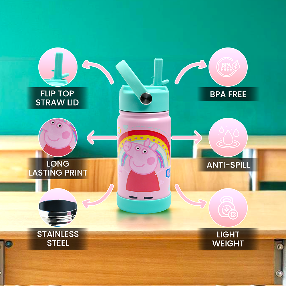 Bamboo Bark - Insulated Water Bottle With Straw & Handle - Peppa Pig