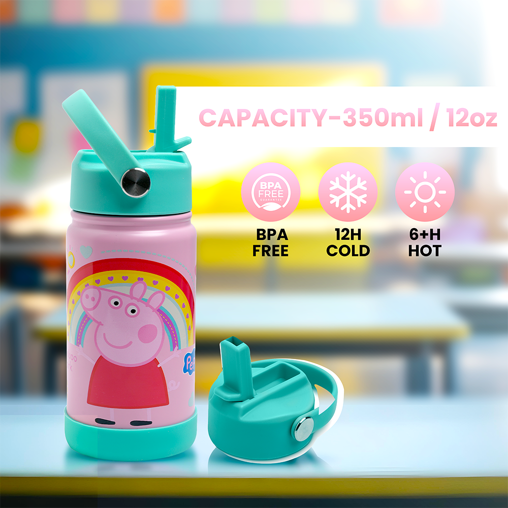 Bamboo Bark - Insulated Water Bottle With Straw & Handle - Peppa Pig