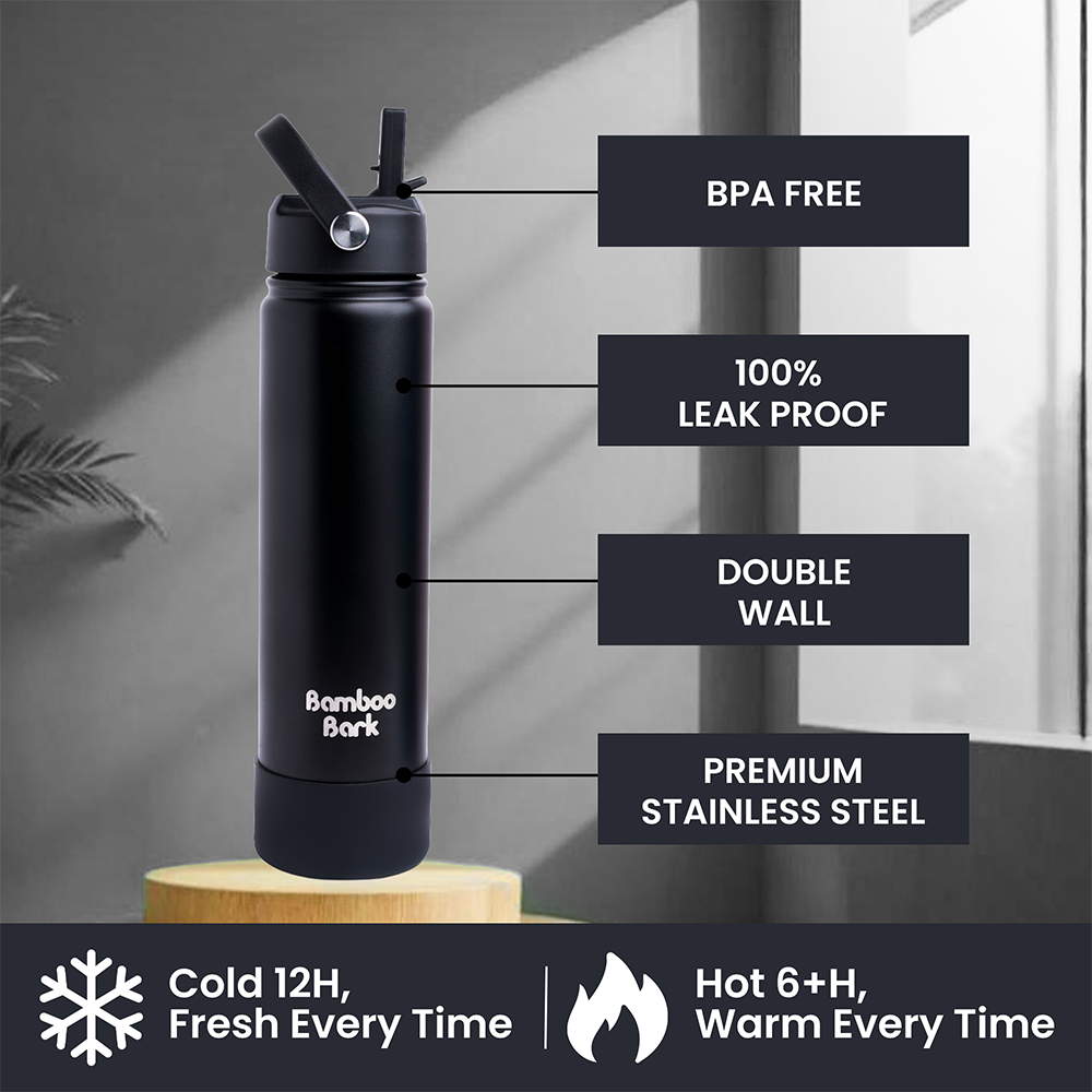 Bamboo Bark - Insulated Water Bottle With Sipper Lid - 750ml