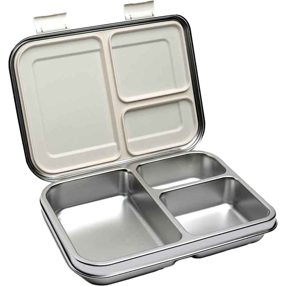 Bamboo Bark - Stainless Steel Lunch Box With 3 Compartments - Silver