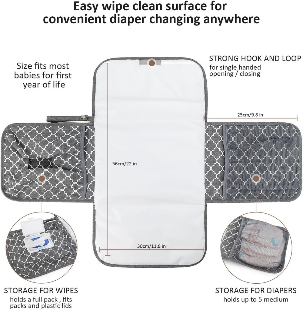 Sybil's Quatrefoil Pattern Travel Nappy Changing Mat - Grey