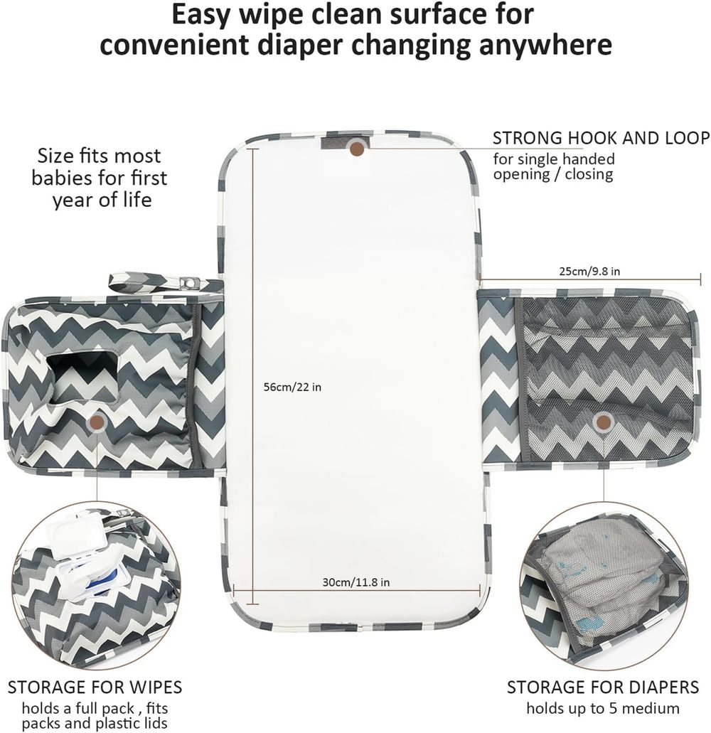 سيبيلز - سجادة تغيير الحفاضات للسفر بنقشة متعرجة - أبيض/رمادي