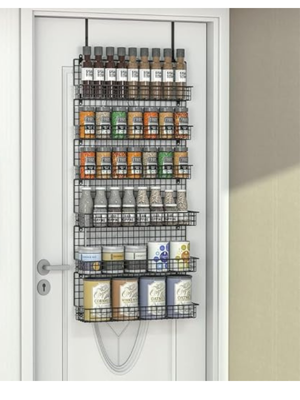 إيكو أوديو - رف توابل معلّق على الباب من 6 مستويات - أسود