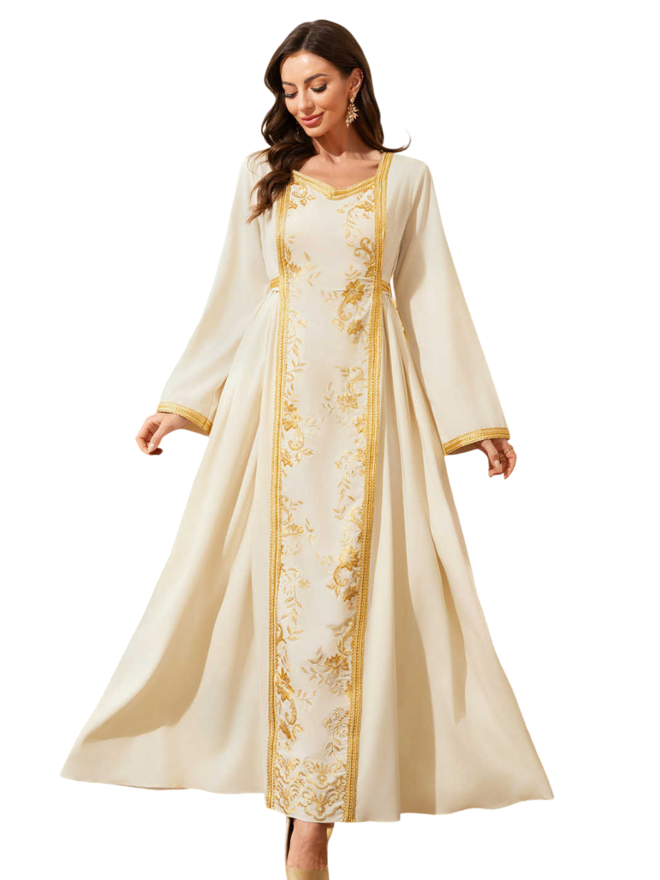 بيداني - جلابية مطرزة - بيج