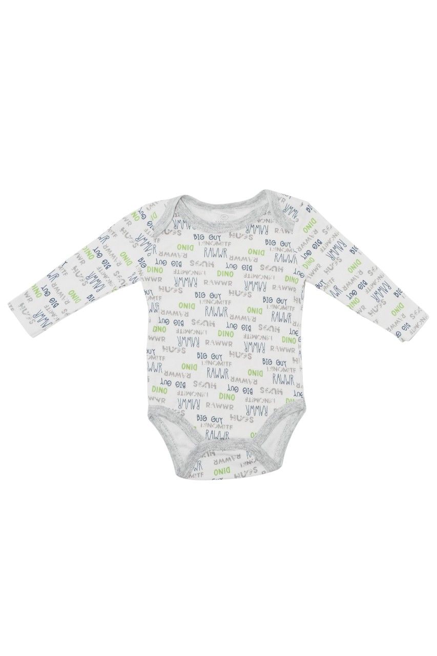 بامبيميسي - طقم من 4 قطع - بدلة جسم بأكمام طويلة بطبعة ديناصور مع بيجامة - رمادي