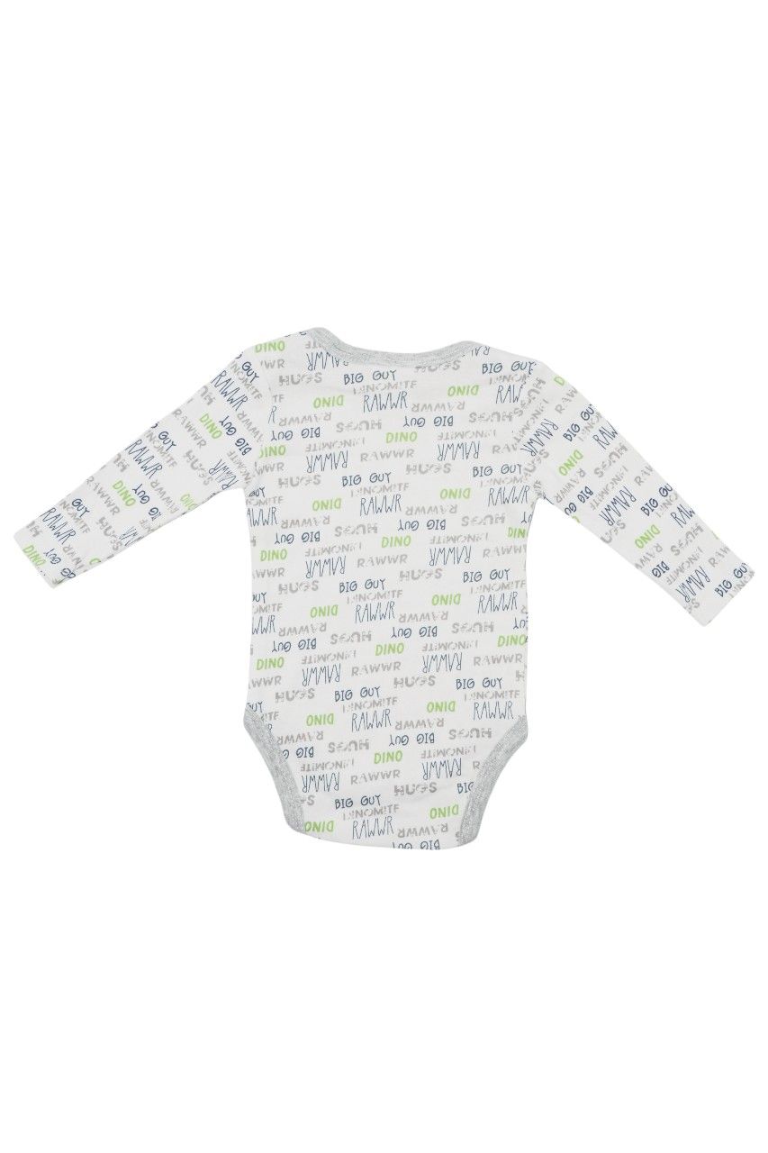 بامبيميسي - طقم من 4 قطع - بدلة جسم بأكمام طويلة بطبعة ديناصور مع بيجامة - رمادي