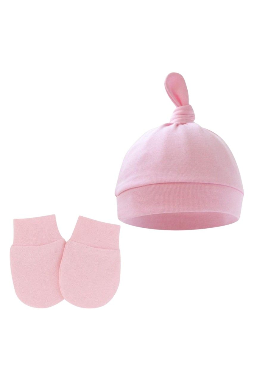 بامبيميسي - طقم قطعتين - قبعة وقفازات للمواليد تايني توبس - وردي