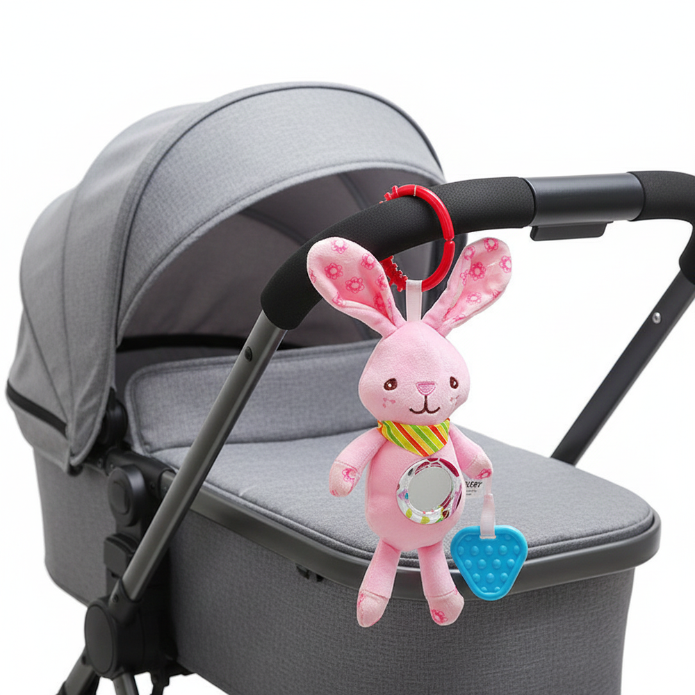 Bambimici - Plushie Stroller Toy With Teether Clip-elephant - Rabbit