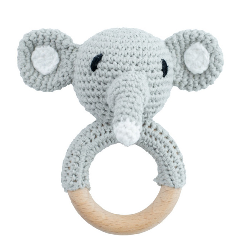 بامبيميتشي - عضاضة فيل صغير مصنوعة يدويًا بالكروشيه - رمادي فاتح