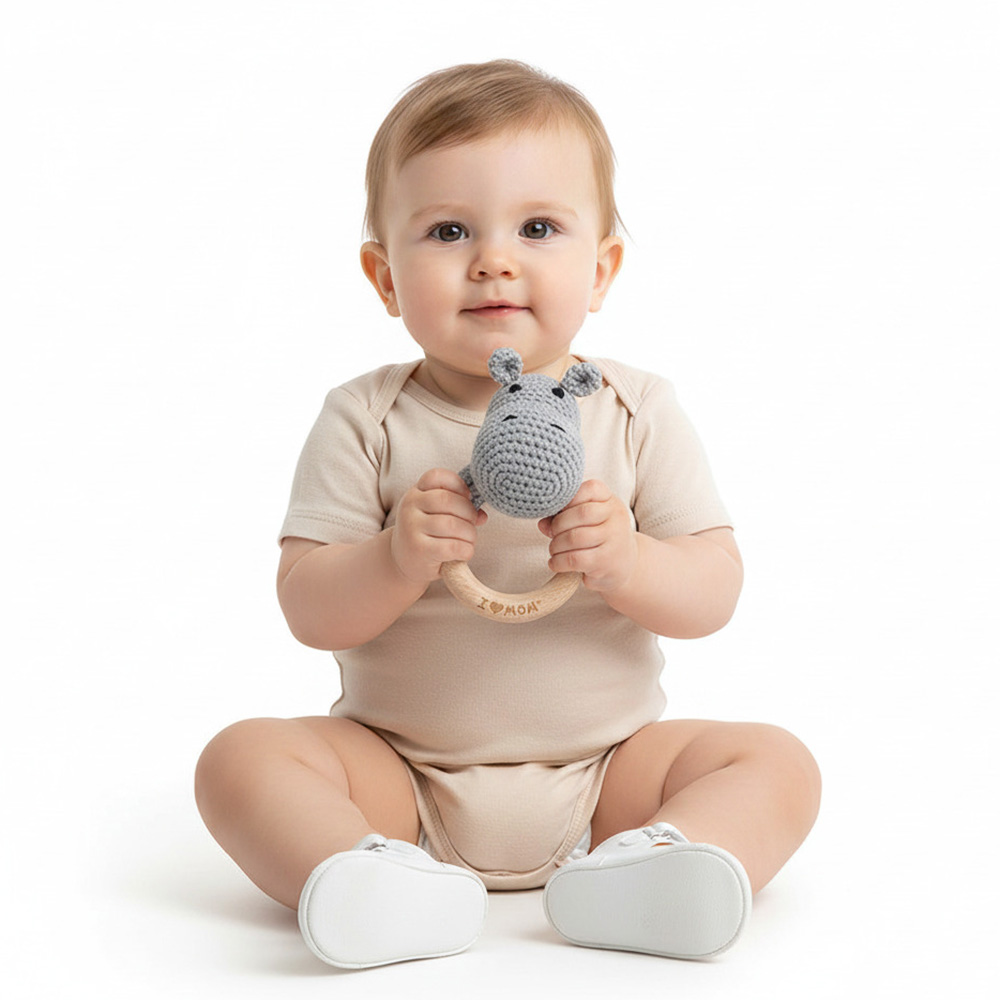 بامبيميتشي - عضاضة كروشيه يدوية على شكل فرس نهر صغير - رمادي