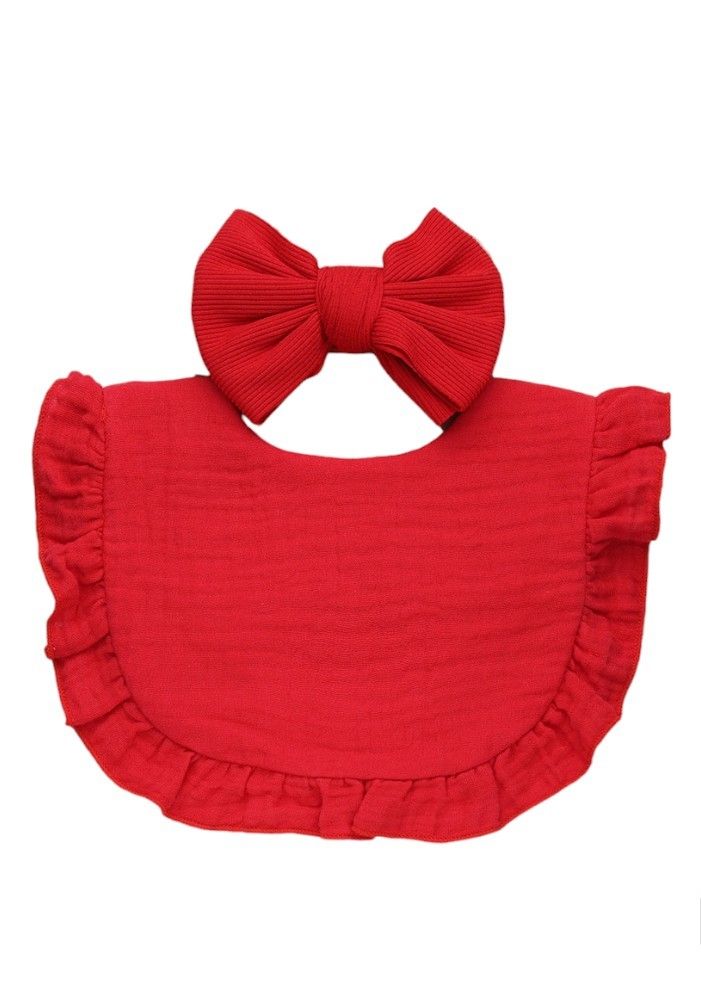 بامبيميسي - مجموعة مريلة وبندانة آفا - أحمر - صغير - قطعتان