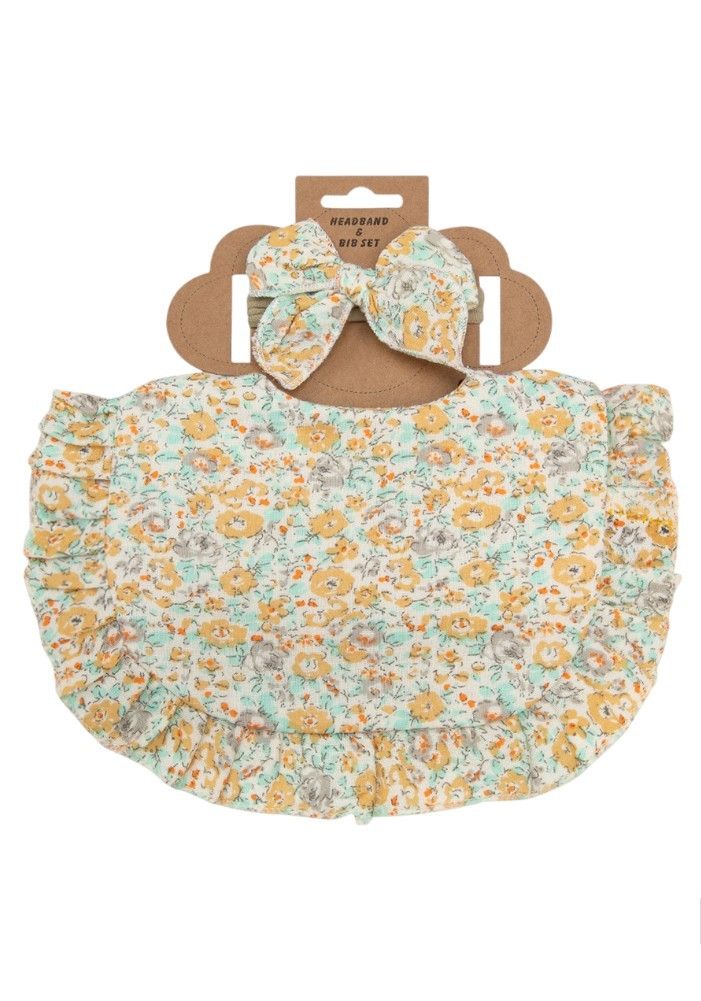 Bambimici - 2pc-Set - Bella Floral Headband & Baby Bib - Orange