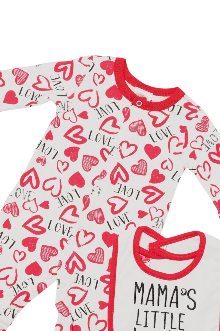 بامبيميسي - تبان (بربتوز) مع مريلة - ماماز ليتل لوف - أحمر/أبيض