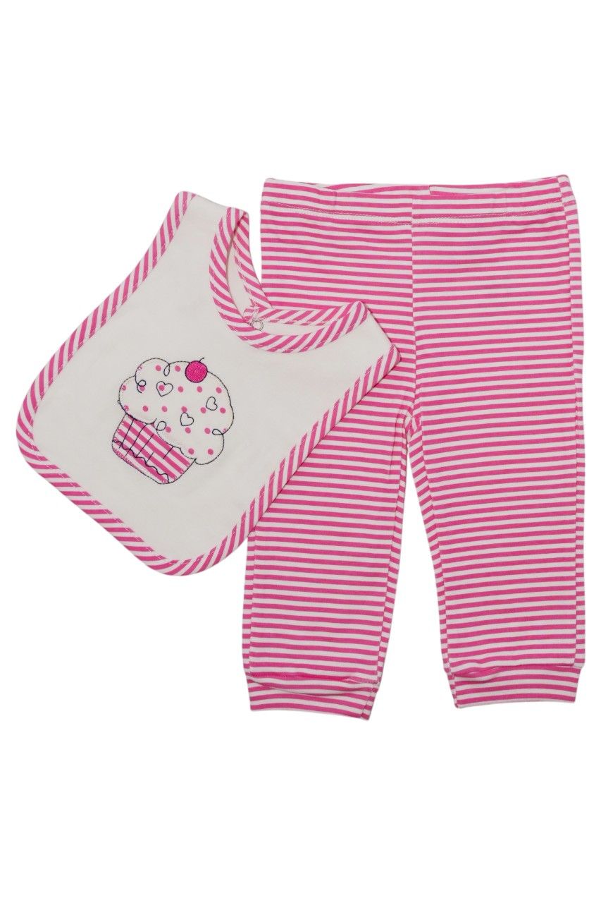 بامبيميسي - طقم تبان (بربتوز) بطبعة كب كيك مع بيجاما ومريلة - وردي - 3 قطع