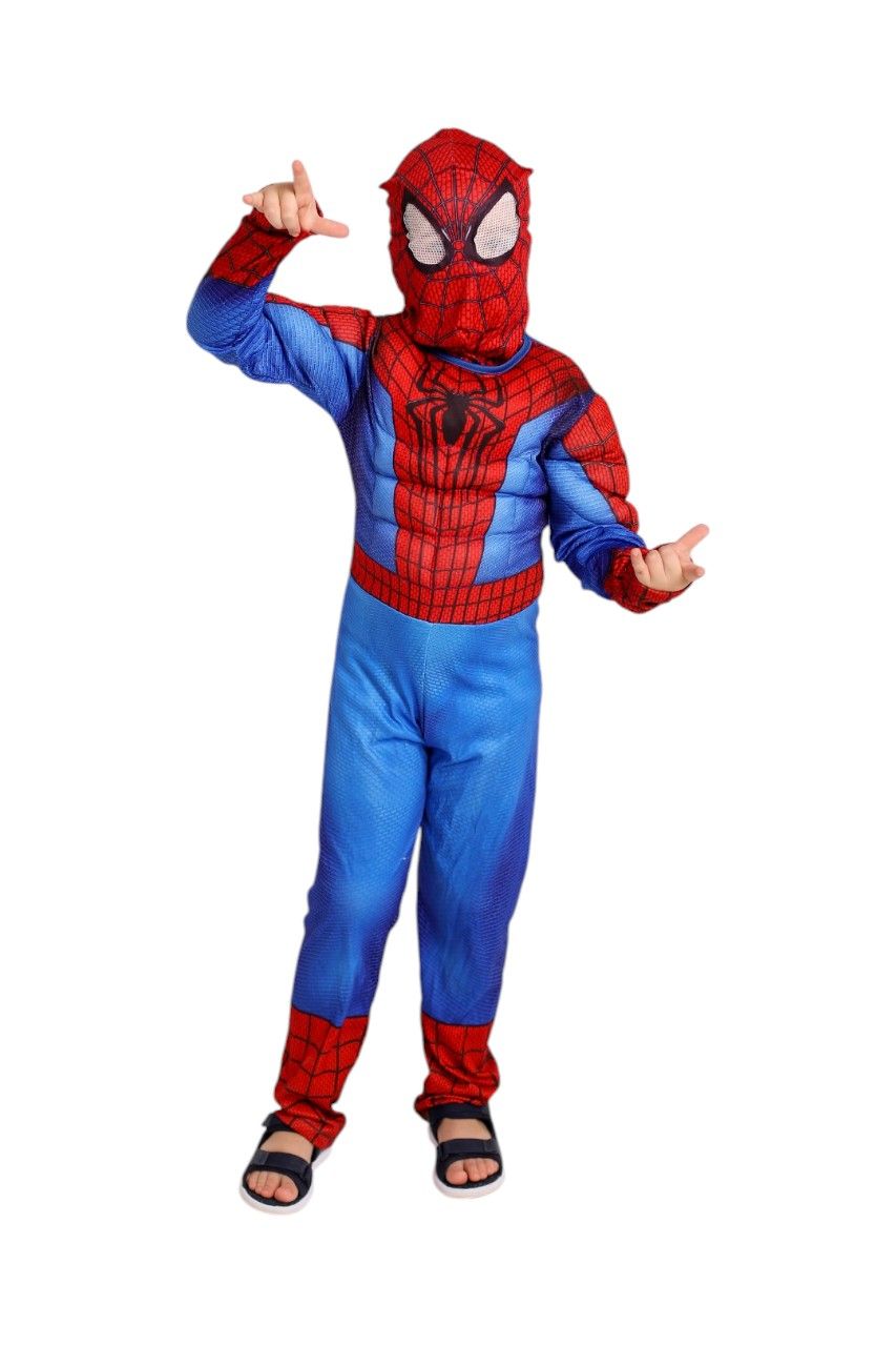 Daniel - Boy's Spiderman Costume With Muscles - Blue/Red