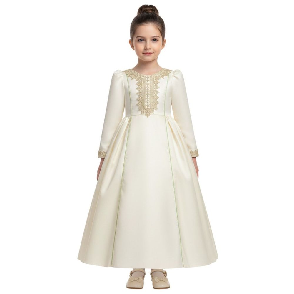 دي'دانييلا - جلابية زارا مطرزة مع حزام ربط - كريمي