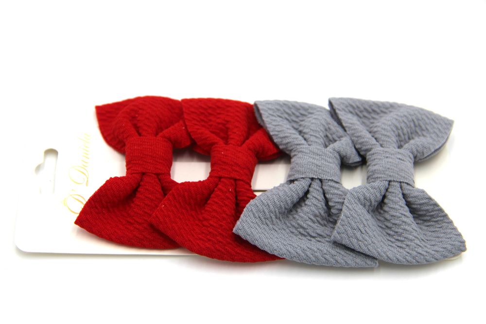 D' Daniela - Nisha Ribbon Bow Clip Set For Babies & Girls - Red & Grey