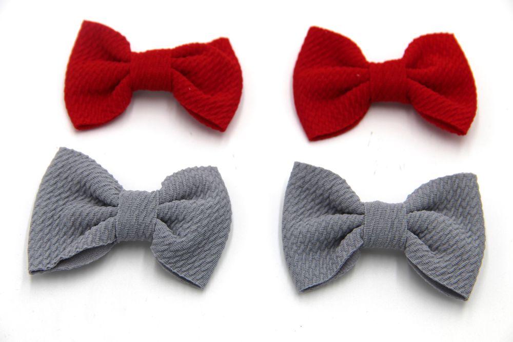 D' Daniela - Nisha Ribbon Bow Clip Set For Babies & Girls - Red & Grey