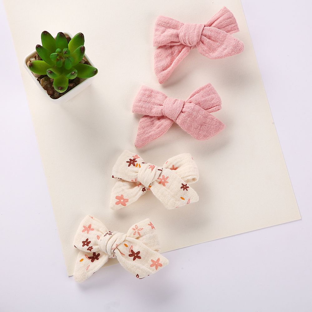 D' Daniela - Adella Ribbon Bow Clip Set For Babies & Girls - Dark Pink & Cream