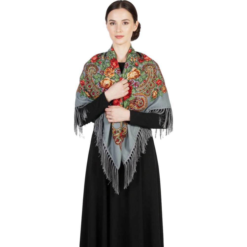 دي’دانييلا - شال نسائي تقليدي مزخرف غالينا - رمادي