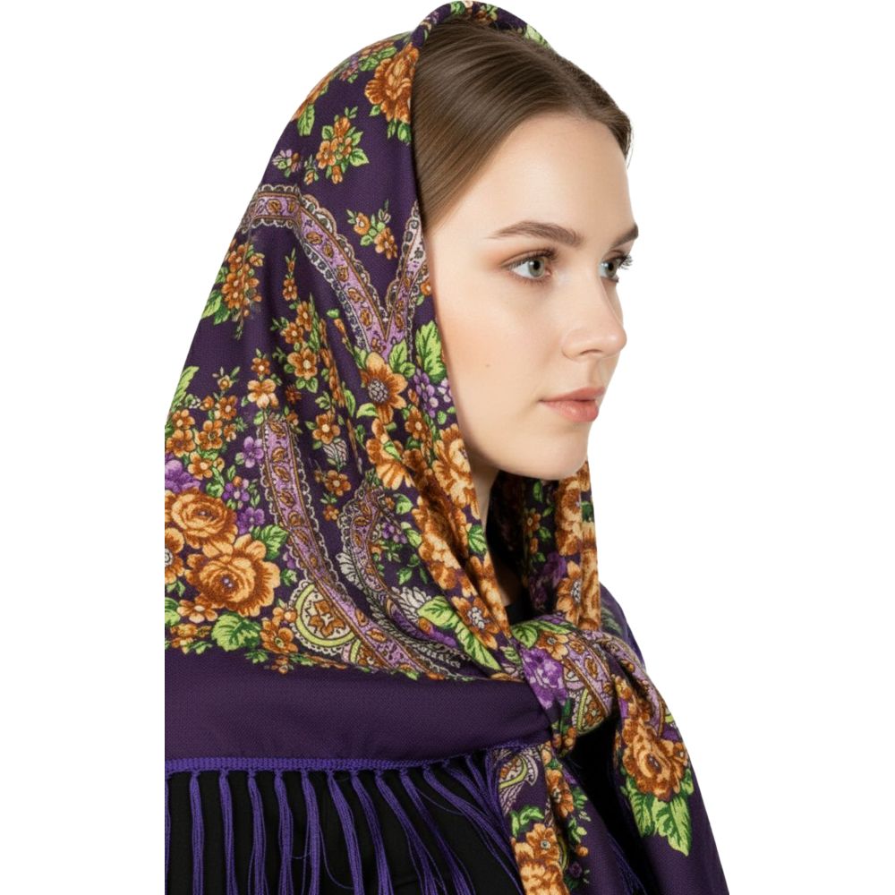 دي’دانييلا - شال نسائي تقليدي مزخرف لودميلا - بنفسجي داكن