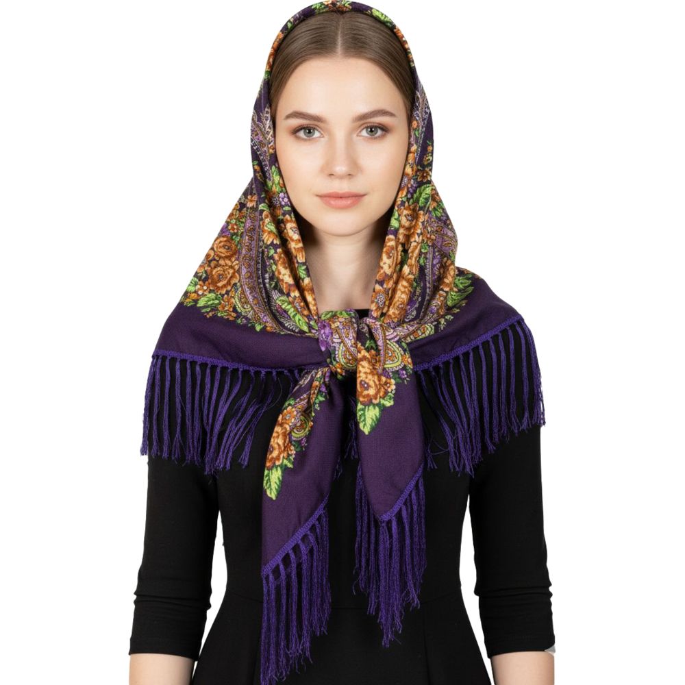 دي’دانييلا - شال نسائي تقليدي مزخرف لودميلا - بنفسجي داكن